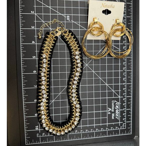 Natasha Statement Collar Necklace with Clear Stones and Matching Earrings - Picture 6 of 6